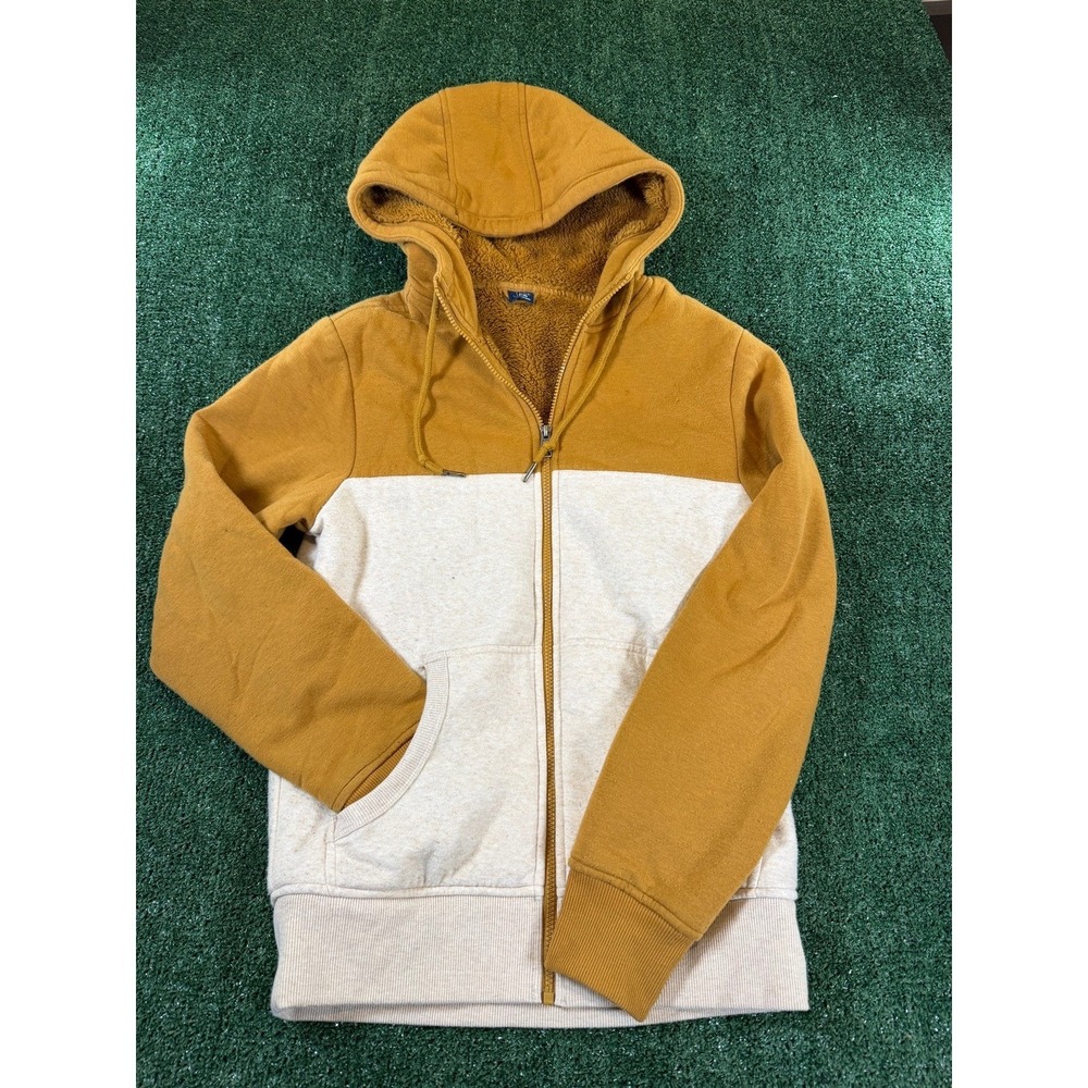 George Mustard Cream Colorblock Sherpa Lined Full-Zip Hoodie Women's S
